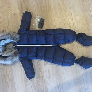 Moncler Gray Snowsuit with Fur Detail